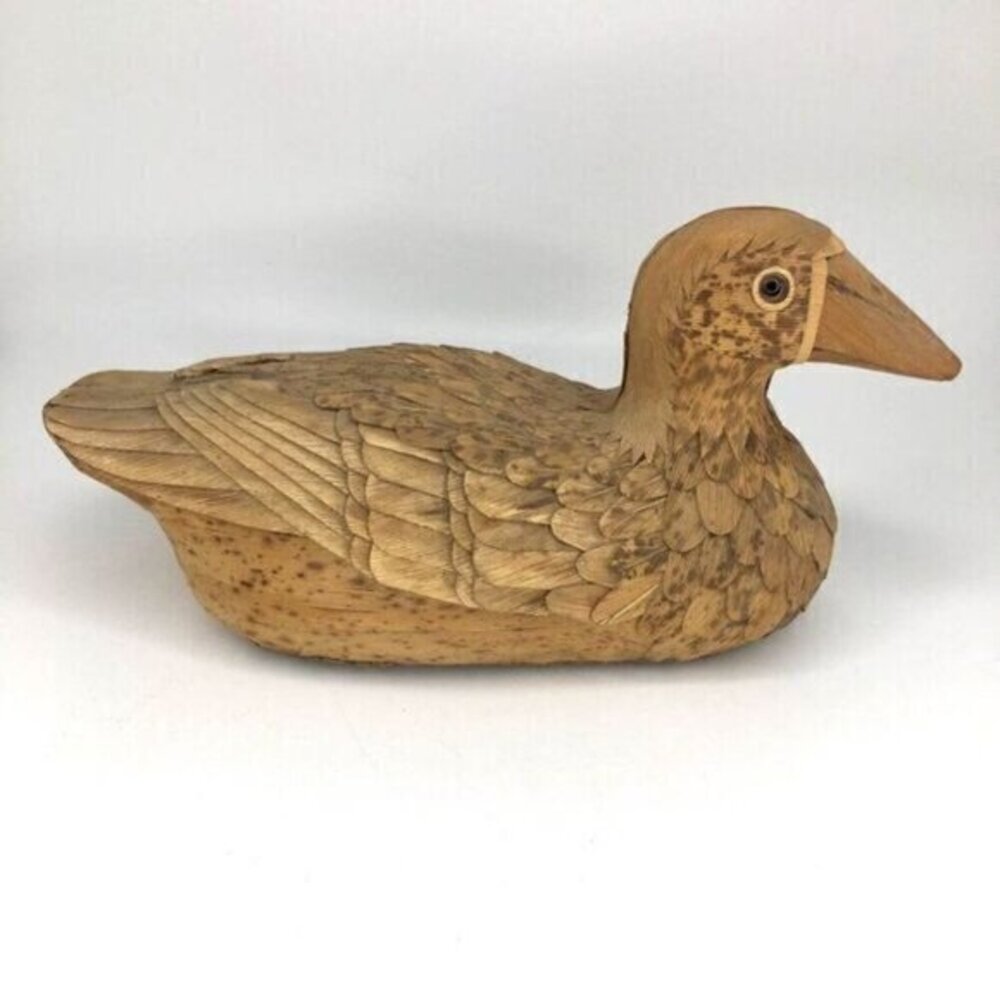 Vintage Folk Art Duck Carved Corn Husk Wood Decoy